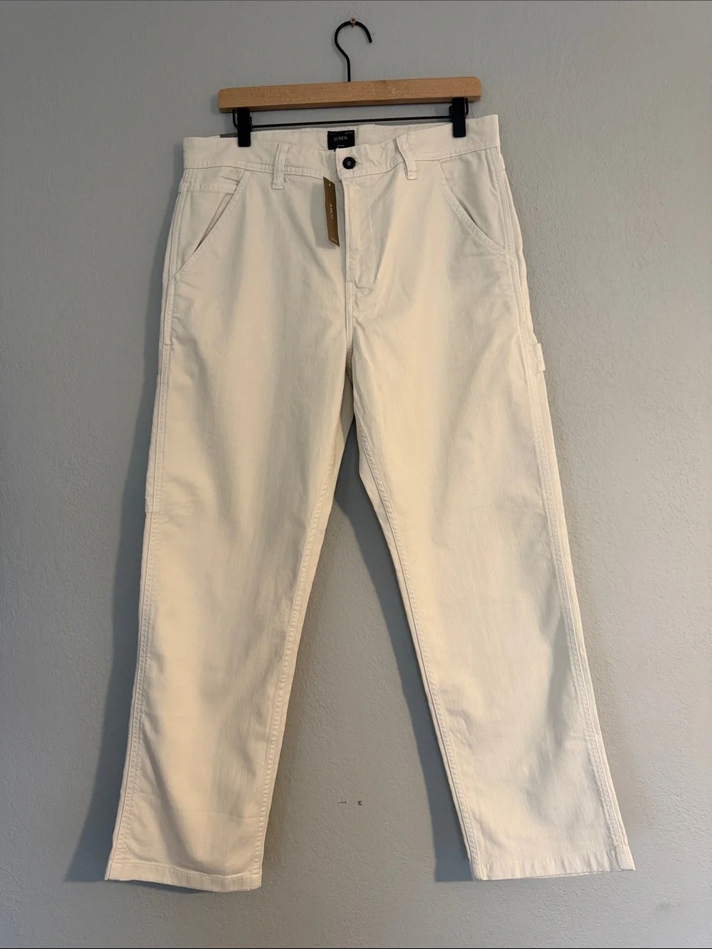 J.Crew Men's Cream Workwear Straight Leg Fit Garment-Dyed Carpenter Pants Jeans